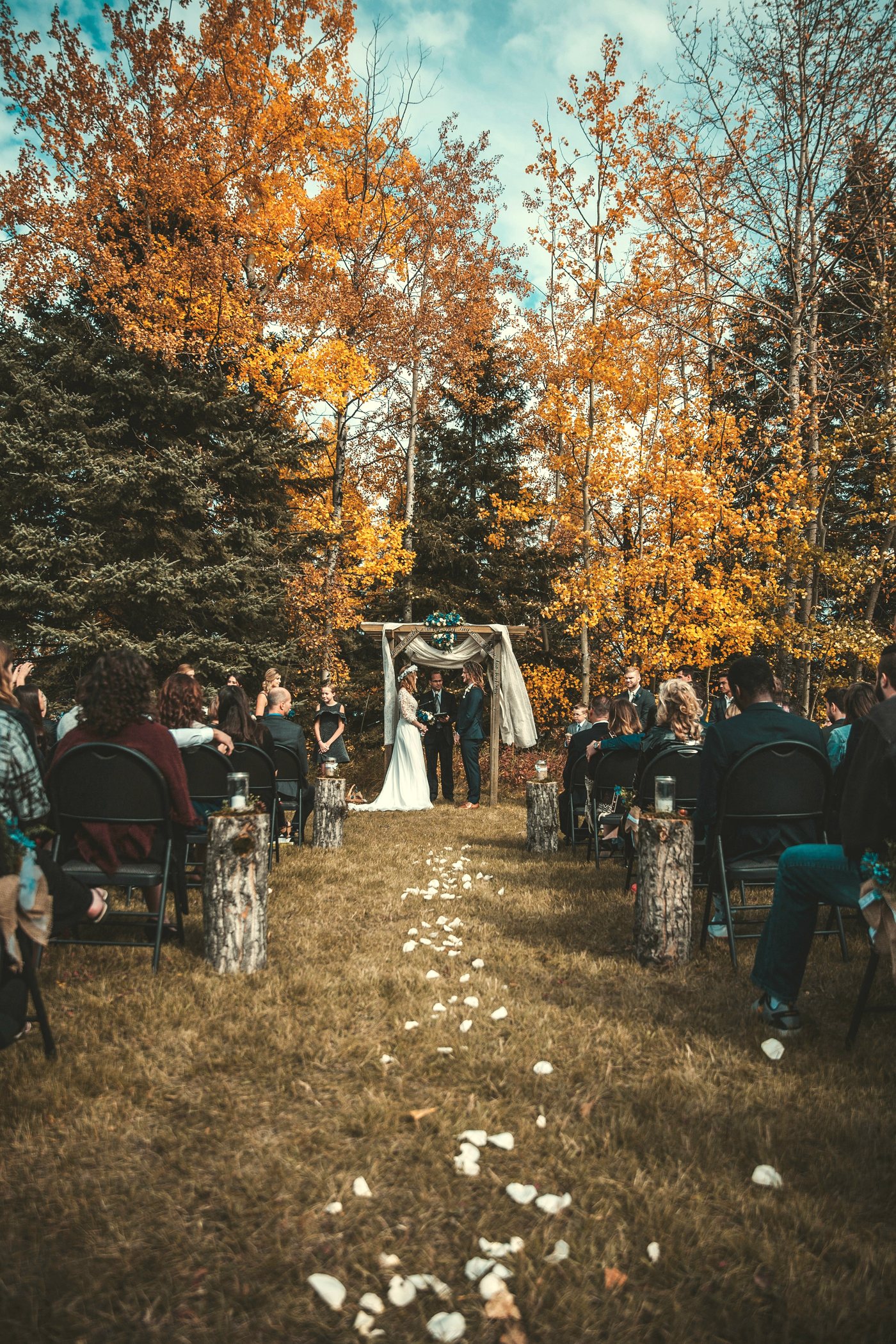 An outdoor ceremony where guests are fully present